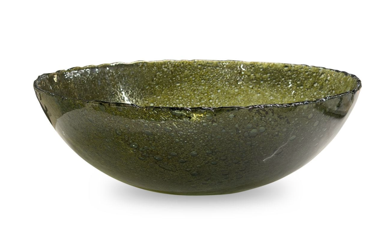 Green Handblown Glass Bowl