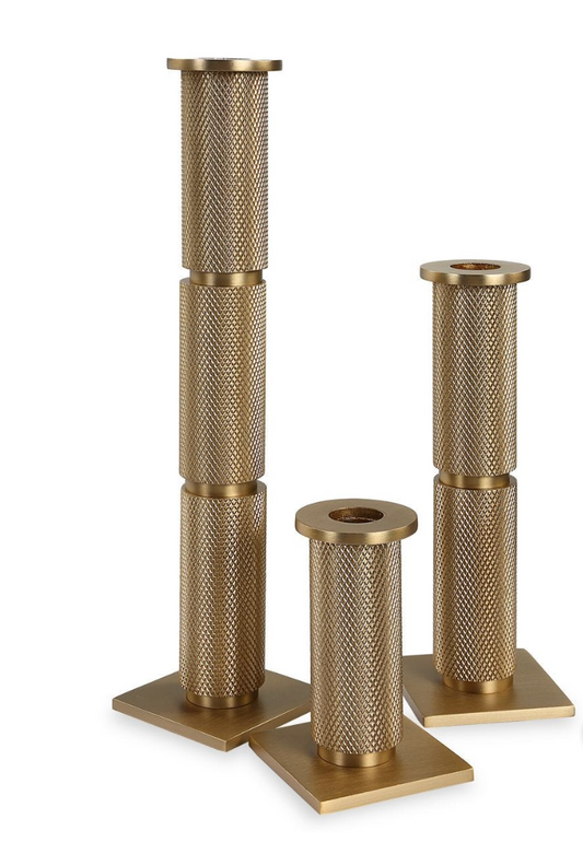 Knurled Brass Candleholders S/3